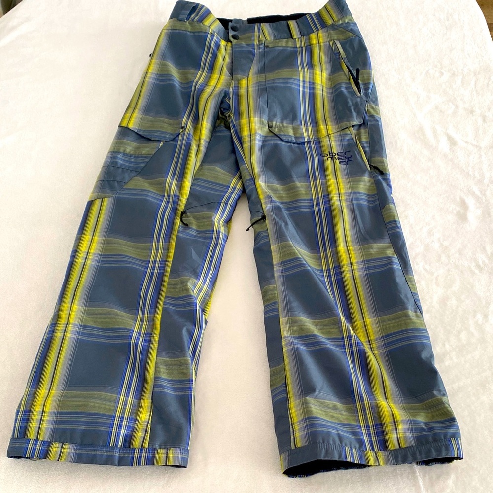 OBERMEYER Blue and Yellow Plaid Ski Snowboard Pants